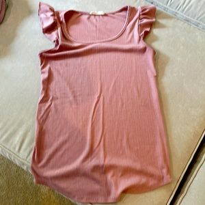 Hello Miz Square neck, ruffle sleeve, pink, ribbed tank tee